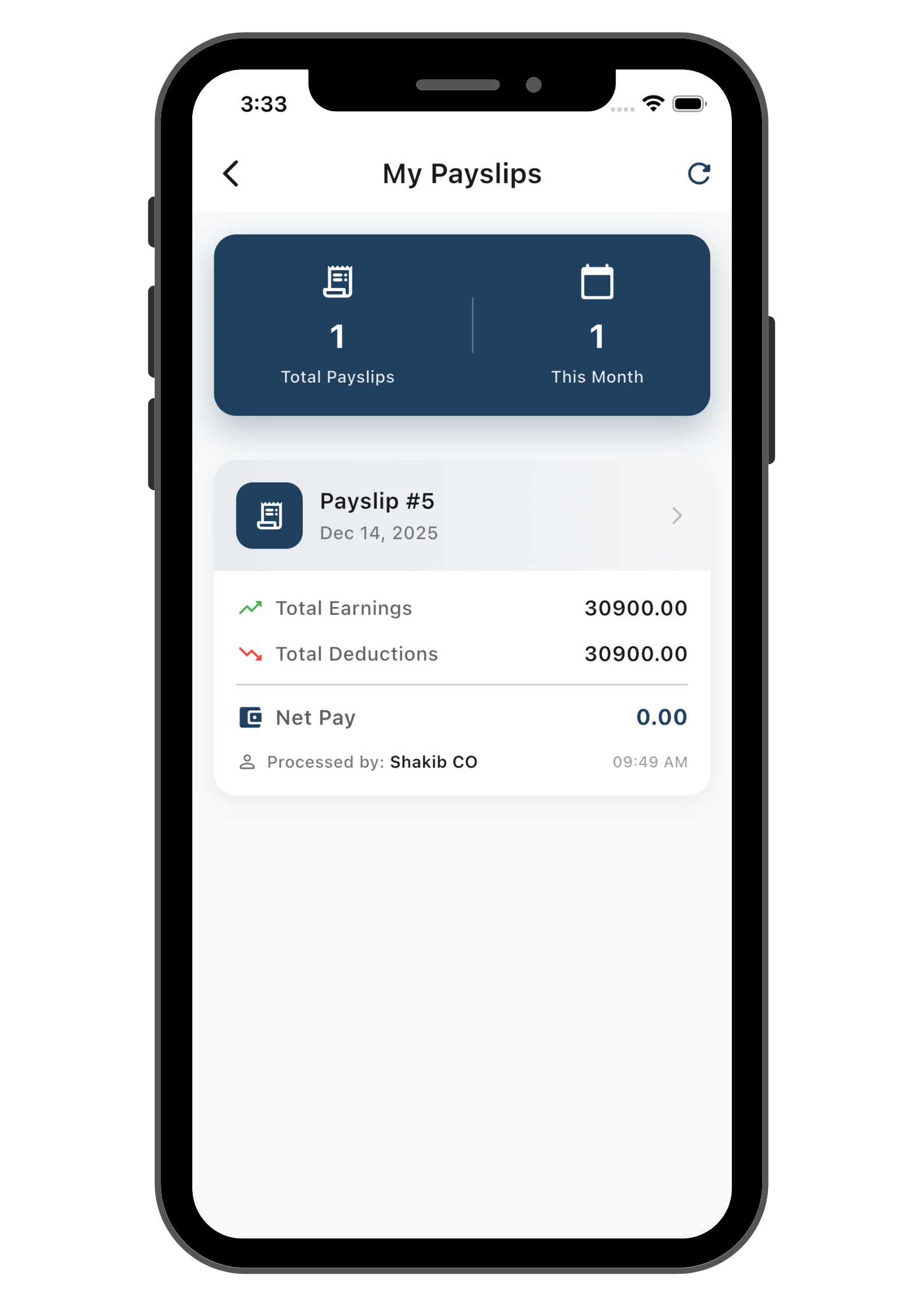 Payroll Payslip Screen