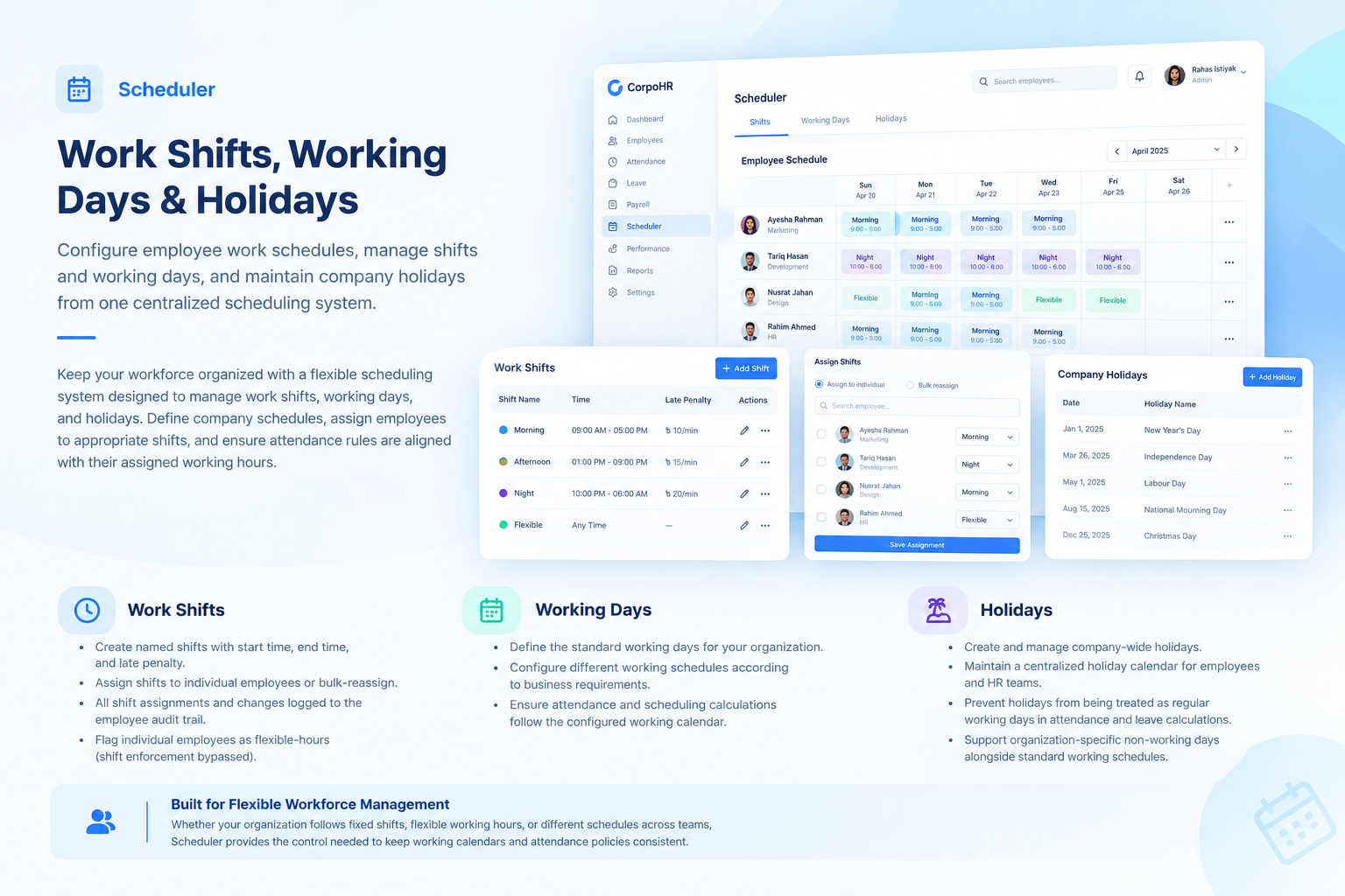 Work Shifts, Working Days & Holidays